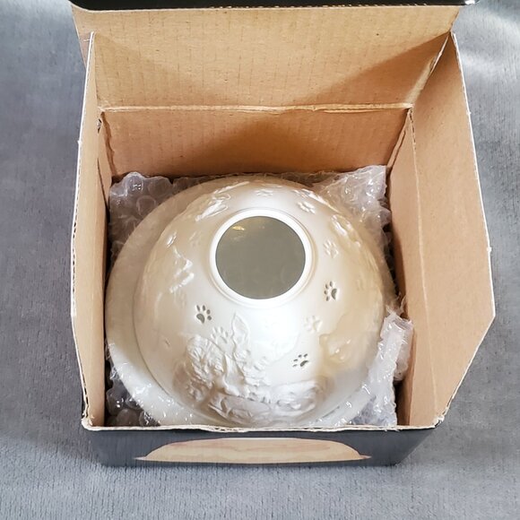 Hellman Versand Starlight Porcelain Lithopane Tea Light Fairy Dome DOGS #447 NEW - Picture 2 of 7